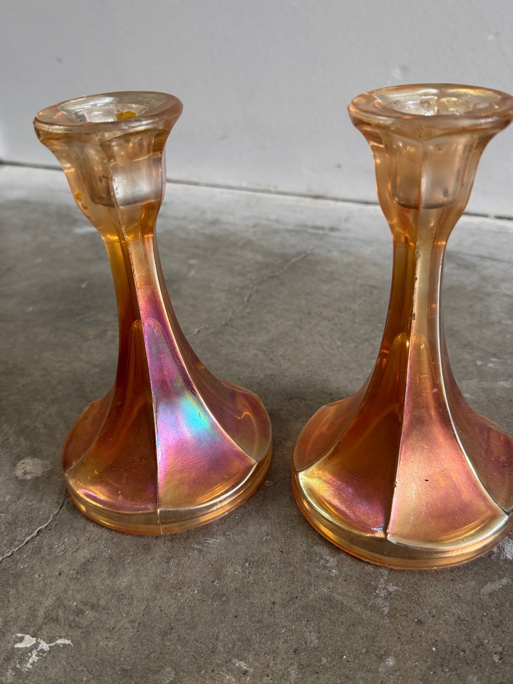 Marigold iridescent candle holders set of 2